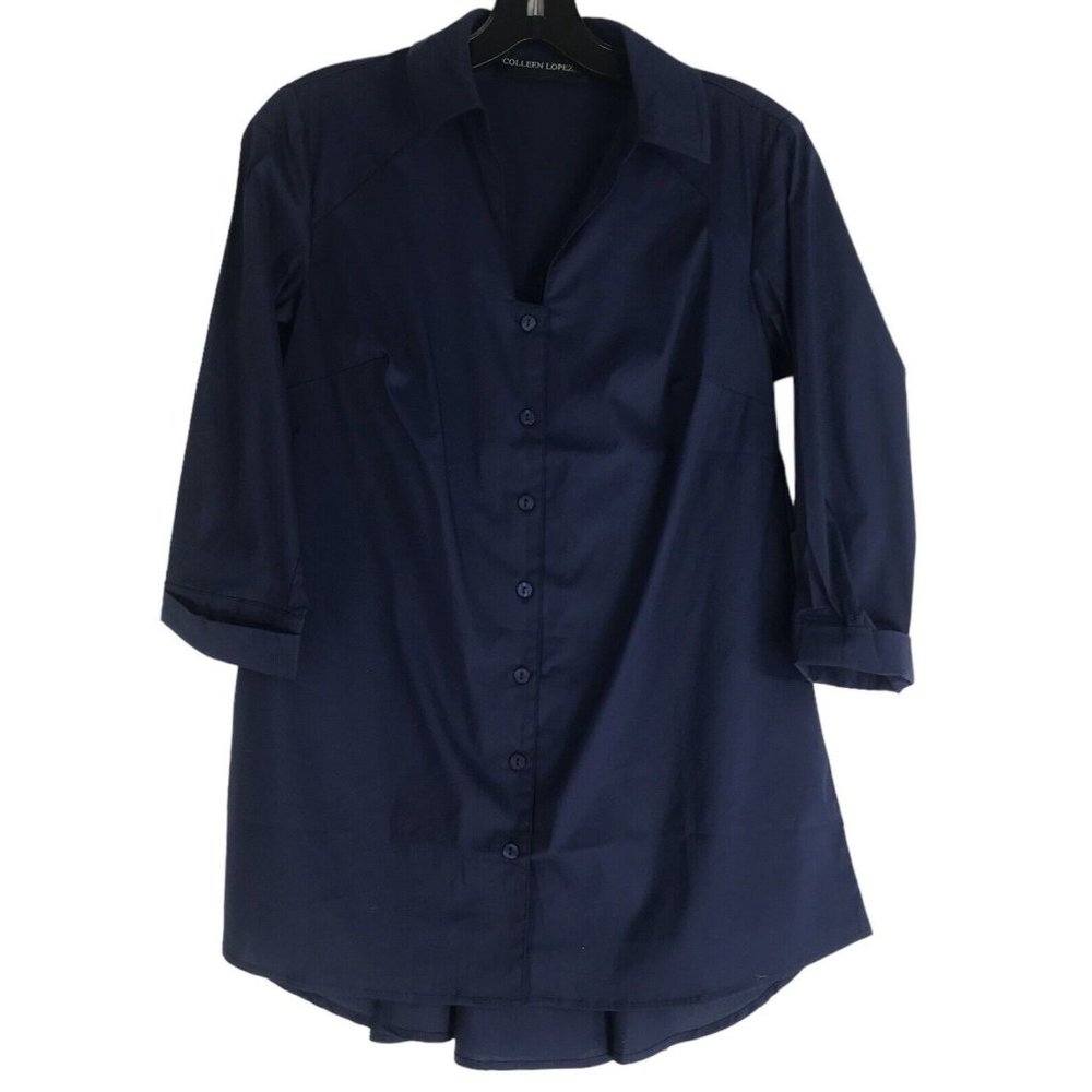Colleen Lopez Blouse Womens Size XS blue Pleated Backβ High Low